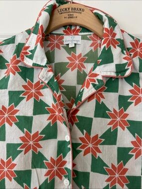 Dear Georgie Pajama Top Sz 9YO w MEASUREMENTS Button-Up w Collar, Orange Green